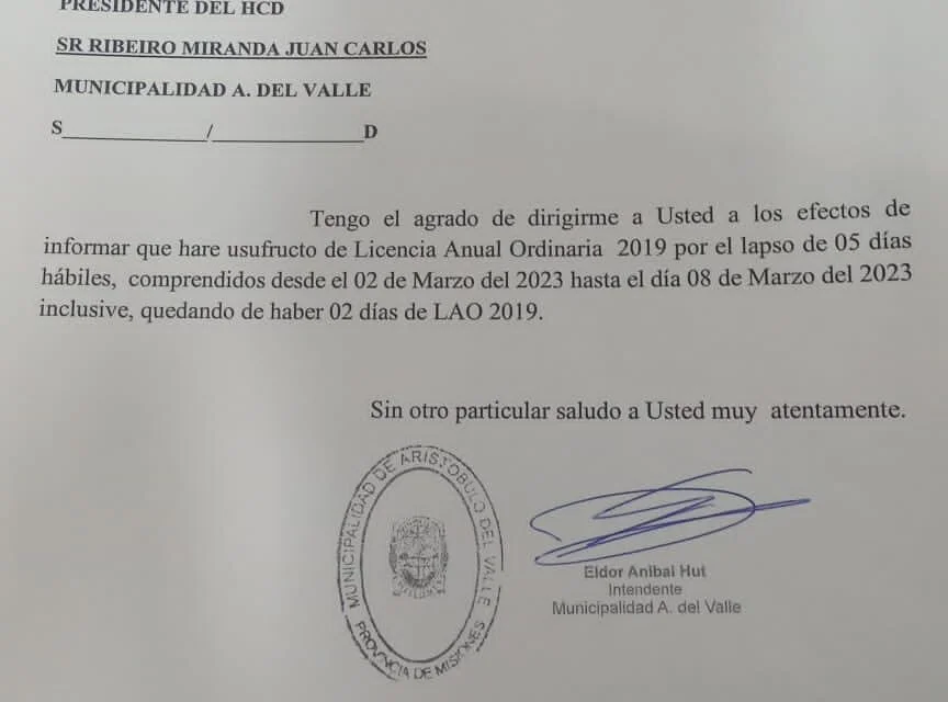 POR SEGUNDA VEZ ELDOR HUT NO IRÁ A LA APERTURA DE SESIONES DEL H.C.D.