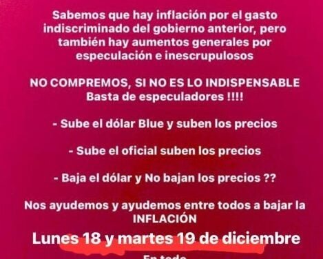 CONVOCAN A UN “PARO” DE COMPRAS POR AUMENTOS DESMEDIDOS