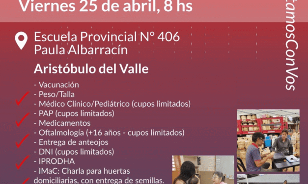 EL VIERNES SE REALIZARÁ EN ARISTÓBULO UN OPERATIVO DE SERVICIOS MÉDICOS Y ASESORAMIENTO A VECINOS