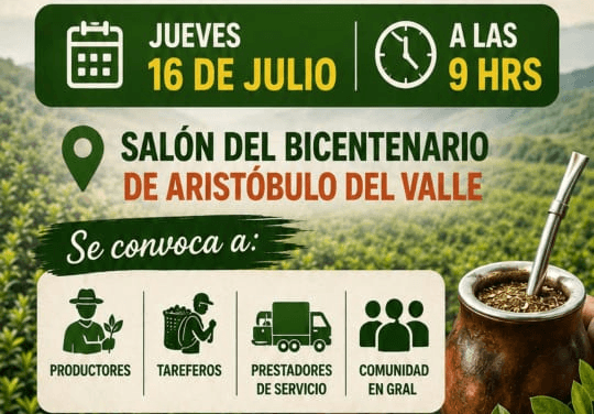 EL SECTOR YERBATERO SE REÚNE EN ARISTÓBULO DEL VALLE TRAS REUNIONES CON FUNCIONARIOS NACIONALES
